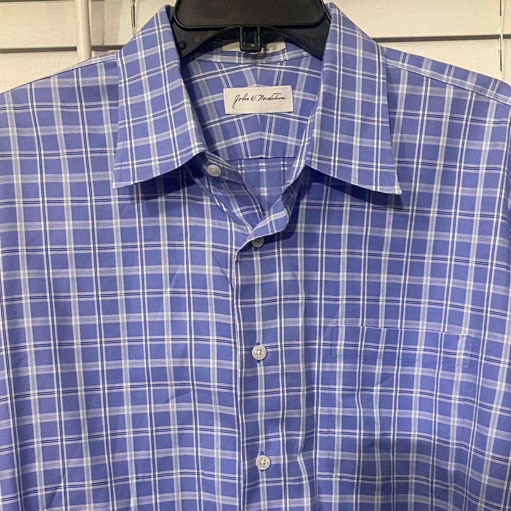 John W. Nordstrom Men's Light Blue Plaid Dress Shirt